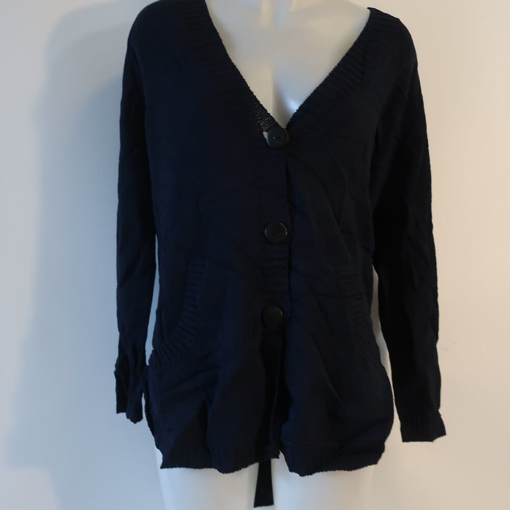 Womens Barbara Wells Studio Navy Blue V-Neck Button Cardigan Sweater M
